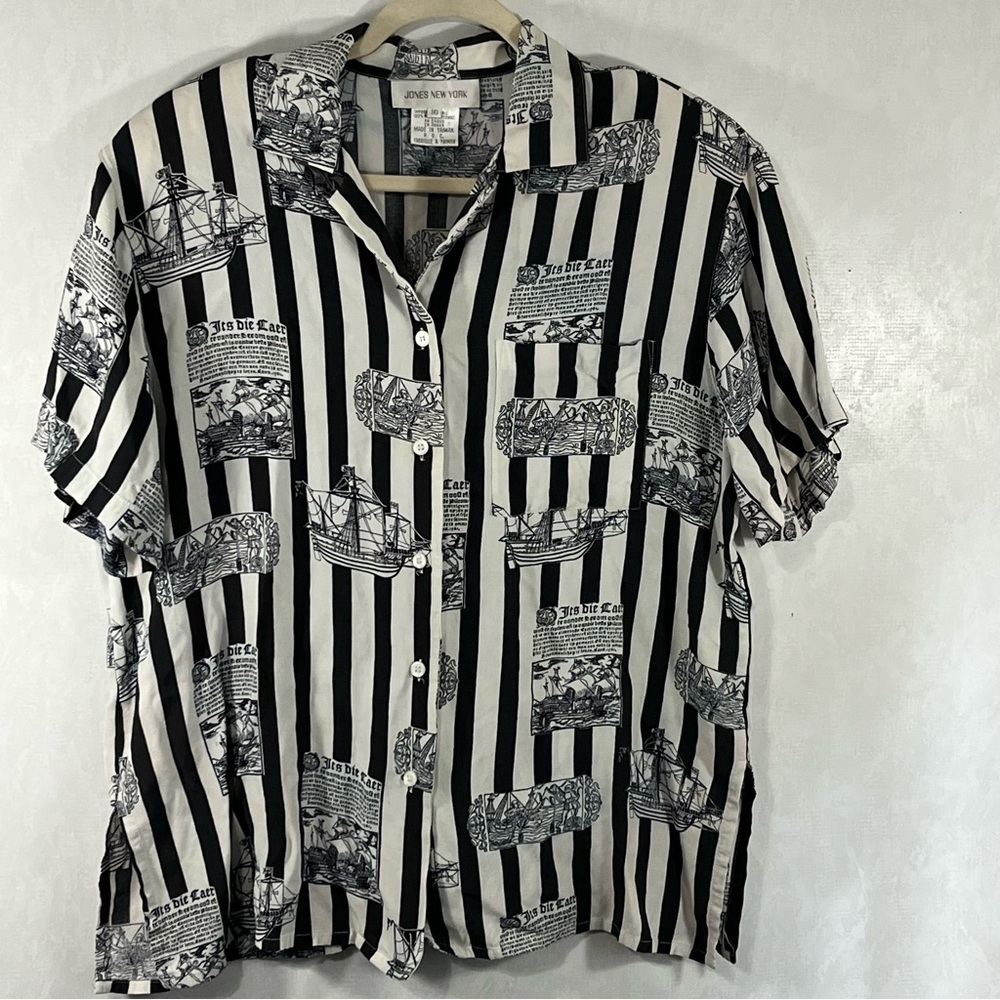 Jones New York Black and White Striped Nautical Shirt